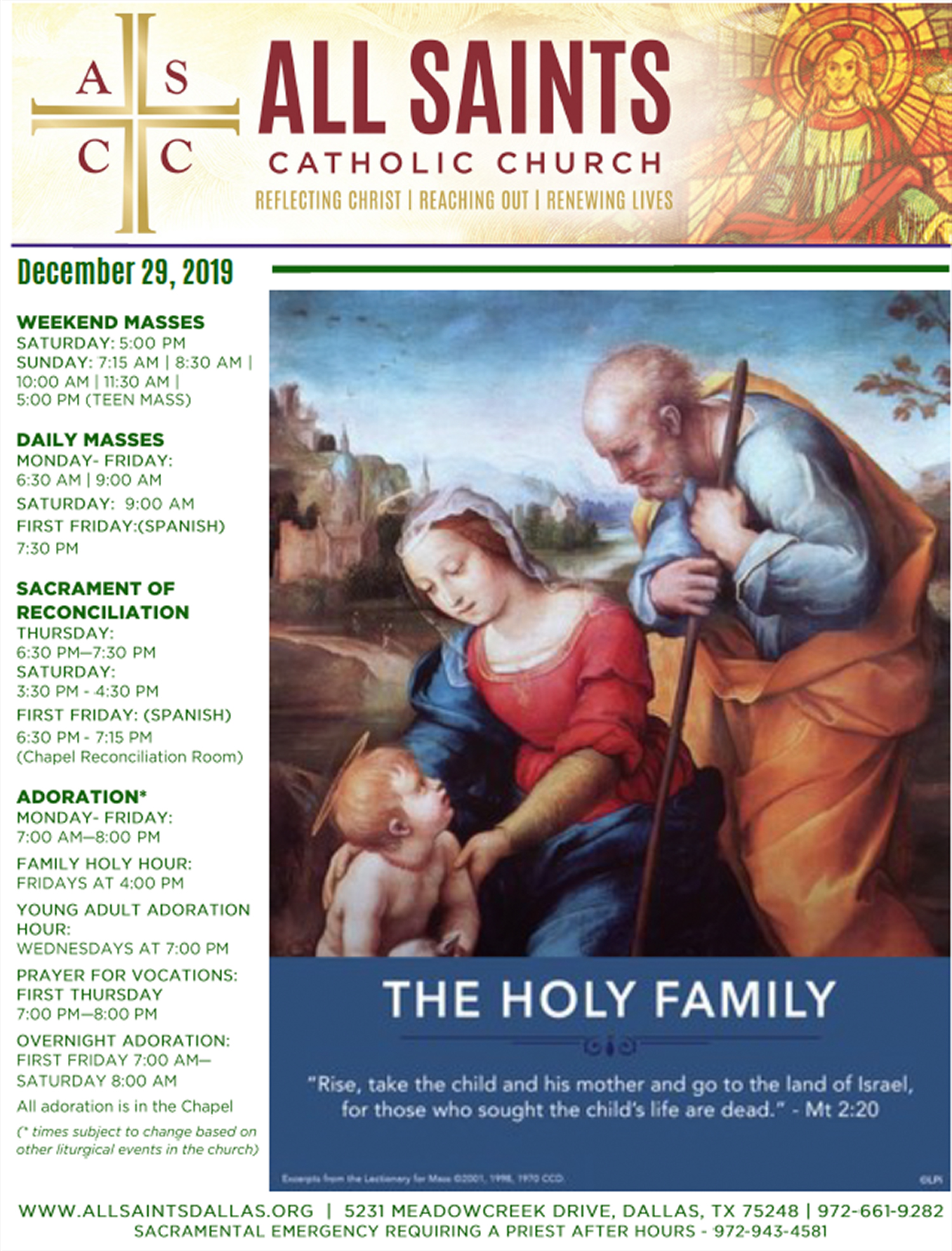 Weekly Bulletin - December 29, 2019 | All Saints Catholic Church | Dallas
